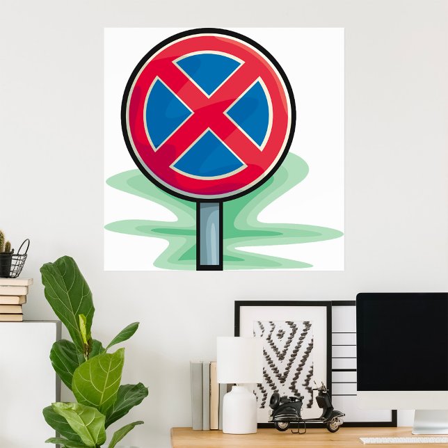 Ingen parkeringsvägskylt röd blå trafiksymbol poster (Skapare uppladdad)