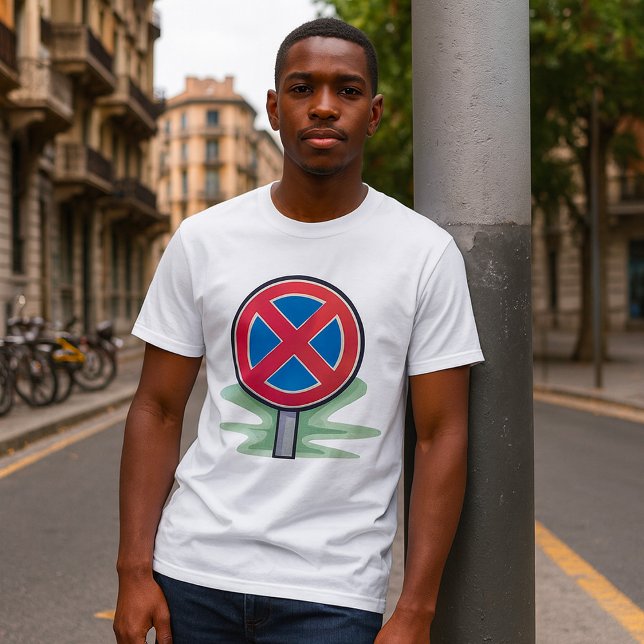 Ingen parkeringsvägskylt röd blå trafiksymbol t shirt (Skapare uppladdad)