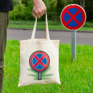 Ingen parkeringsvägskylt röd blå trafiksymbol tygkasse