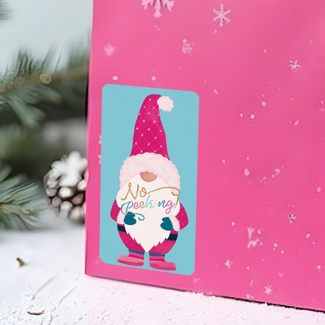 Ingen Peeking Cute Roligt jultomtetikett Adressetikett (No Peeking Cute Fun Christmas Santa Gnome Label)