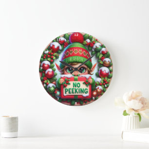 Ingen Peeking Elf" - Spelande julmur Stor Klocka