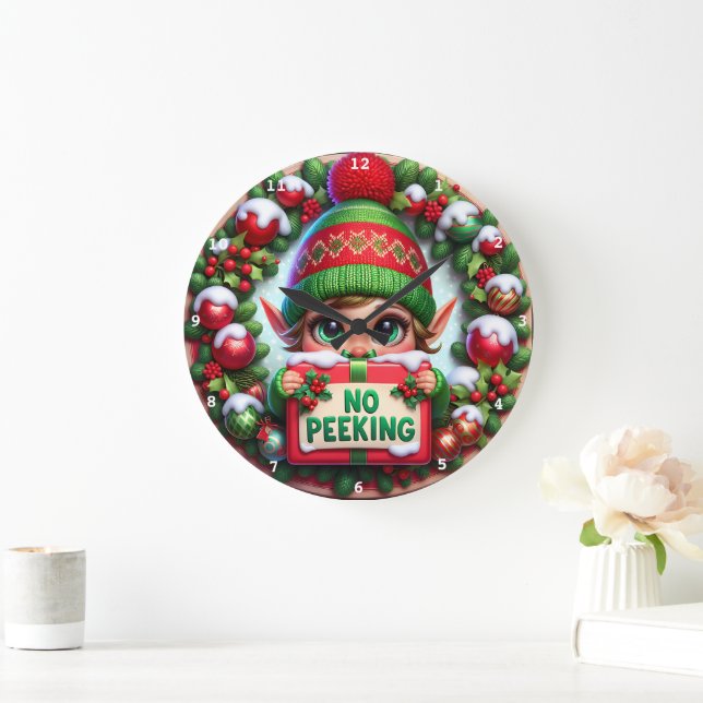 Ingen Peeking Elf" - Spelande julmur Stor Klocka (Hem)