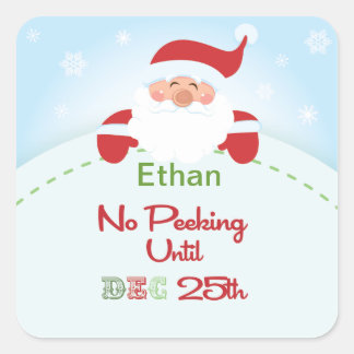 Ingen peeking förrän jultomten Gift märkre Sticker Fyrkantigt Klistermärke