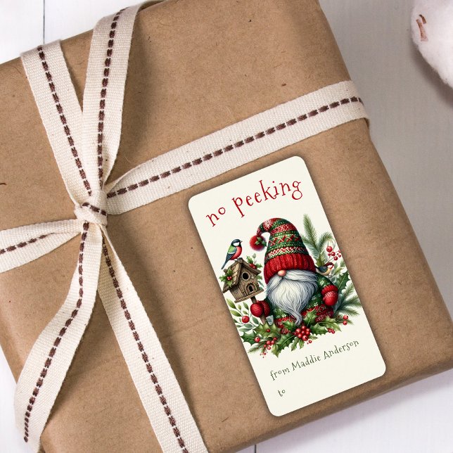 Ingen peeking Helgdag-jultomtstickers Adressetikett (Skapare uppladdad)