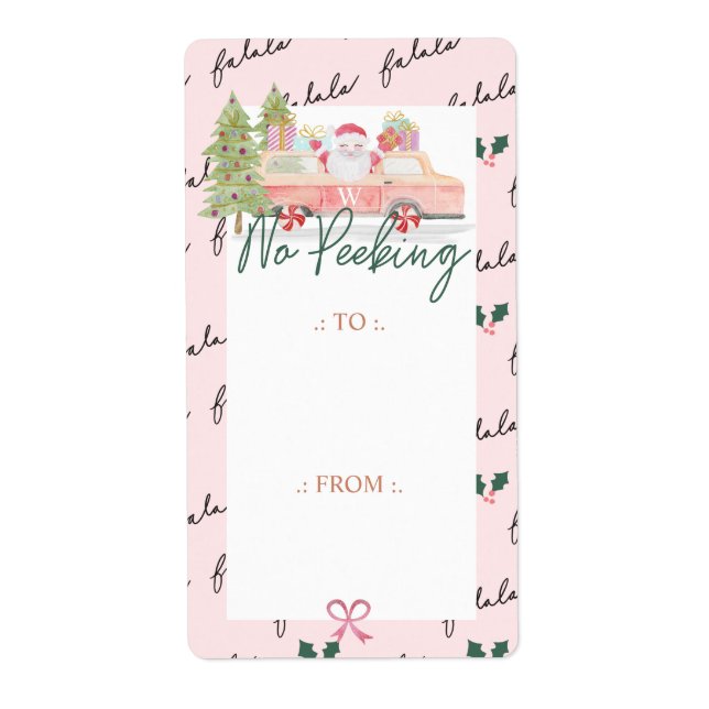 Ingen Peeking Santa's Comin till Rosa Retro Van Fraktsedel (Framsidan)