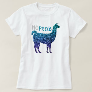 Ingen Prob Llama Aqua Blue Mbre Sparkles T Shirt