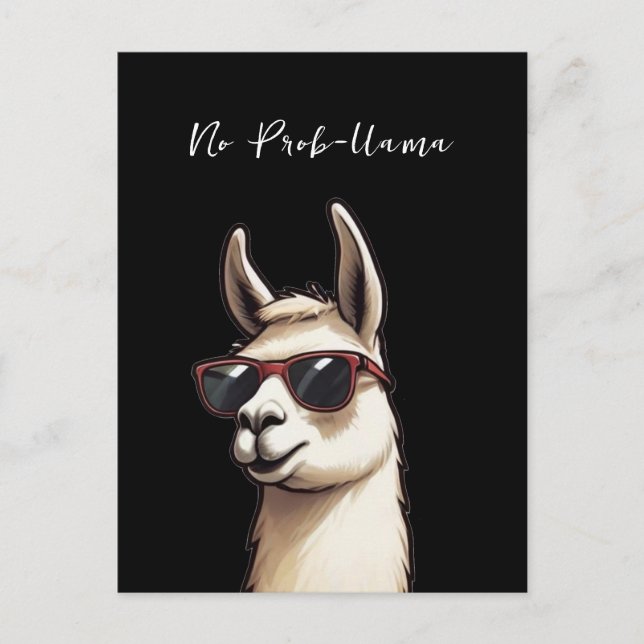 Ingen Prob-llama-Coola Llama-Funky Alpaca Vykort (Framsida)