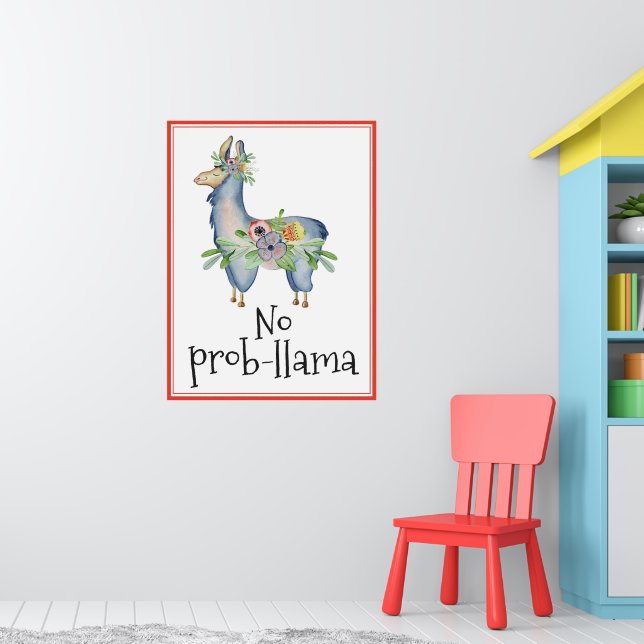 Ingen Prob-llama Funny Blommigt Llama Kids Room Poster (Barnkammare 1)