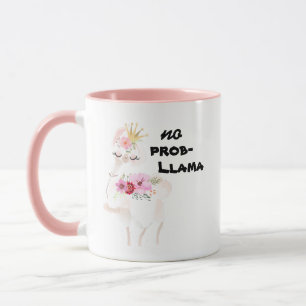 Ingen Prob-Llama Funny Söt Blommigt Rosa Llama Mugg