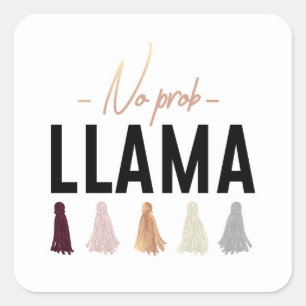 Ingen Prob Llama Guld Tassels Fyrkantigt Klistermärke