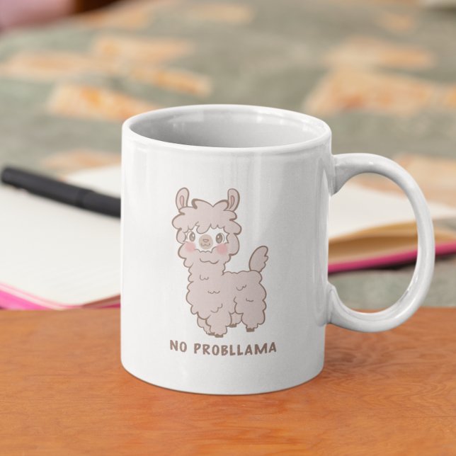 Ingen Probllama Cute Rosa Llama Kaffemugg (Skapare uppladdad)
