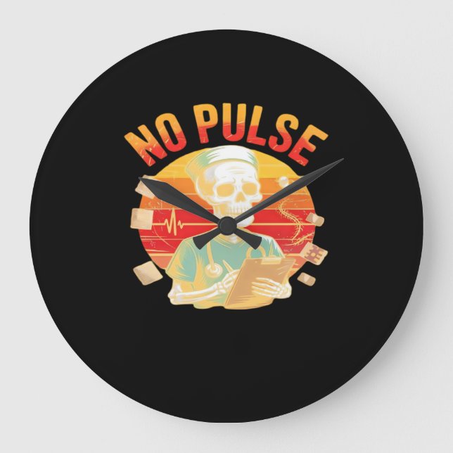 Ingen pulse Skeleton Nurse Funny Medical Halloween Stor Klocka (Framsida)