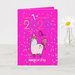 Ingen rädsla för UNICORN i Facemask Girls Birthday Kort