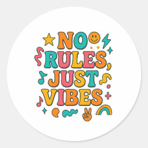 Ingen Regler Just Vibes Sticker - Funky Retro Runt Klistermärke