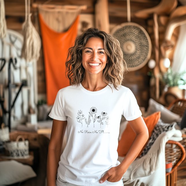 Ingen regn utan blommor Boho Line T Shirt (Skapare uppladdad)