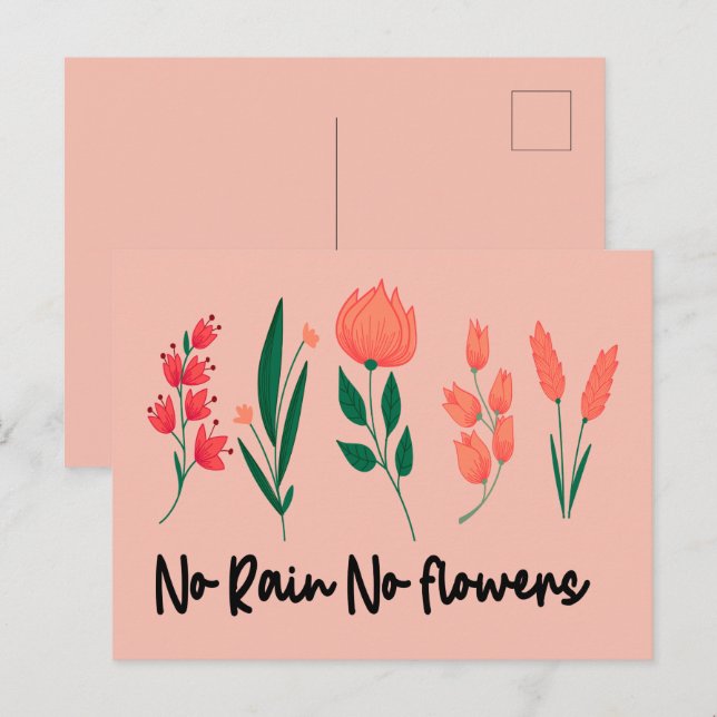Ingen regnmängd Blommor Wildblommes Blommigt Plant Vykort (Fram/baksida)