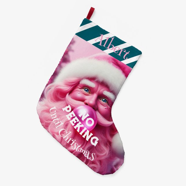 Ingen Rosa Bubble Gum Santa | Anpassat namn Stor Julstrumpa (Framsidan (Hängande))