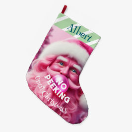 Ingen Rosa Bubble Gum Santa | Anpassat namn Stor Julstrumpa