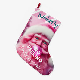 Ingen Rosa Bubble Gum Santa | Anpassat namn Stor Julstrumpa