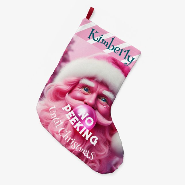 Ingen Rosa Bubble Gum Santa | Anpassat namn Stor Julstrumpa (Framsidan (Hängande))