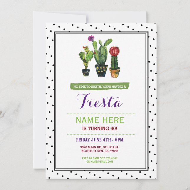 Ingen Siesta Fiesta Födelsedagsinbjudan Cactus Inbjudningar (Framsida)