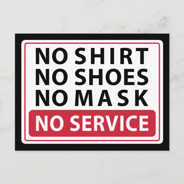 ingen skjorta inga skor ingen mask ingen service vykort (Framsida)