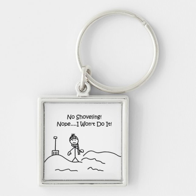 Ingen skyffla Keychain Fyrkantig Silverfärgad Nyckelring (Framsidan)