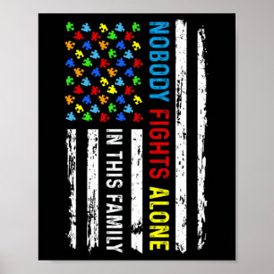 Ingen slåss mot Ensam American Flagga Puzzle Autis Poster