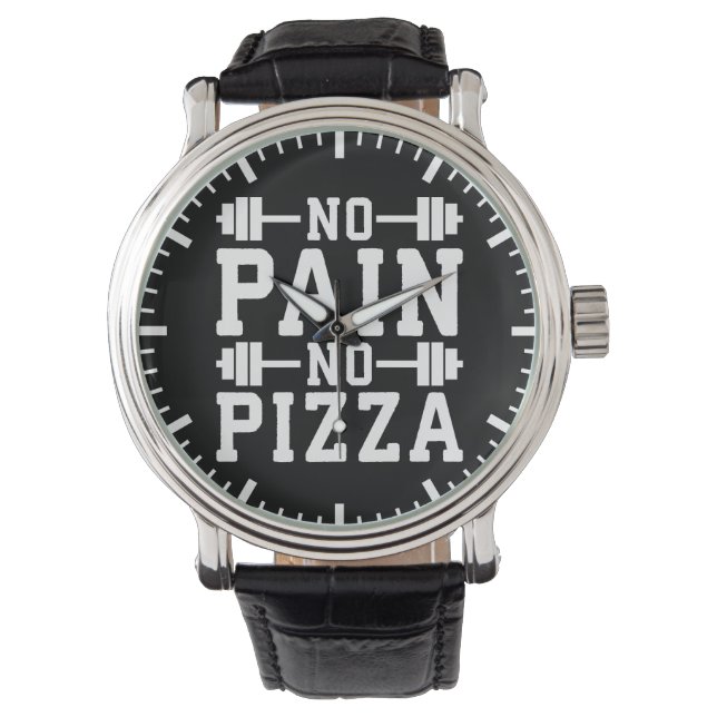 Ingen smärta, ingen pizza - Karb - Lustig Novelty Armbandsur (Framsida)