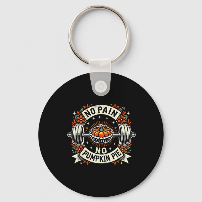 Ingen smärta Pumpkinpie Barbell Bodybuilding Thank Nyckelring (Framsida)