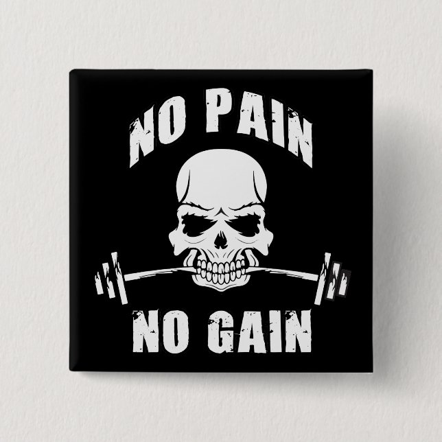 Ingen smärta - Skull och barbell - Motivering Knapp (Framsida)