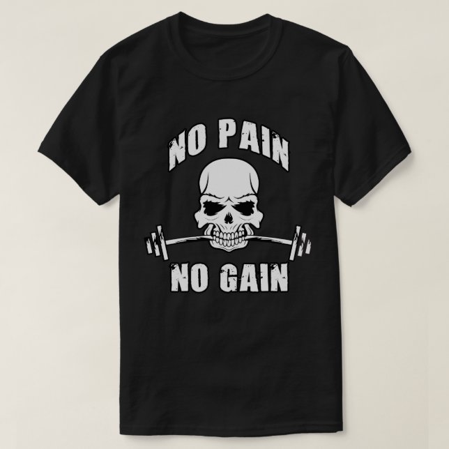Ingen smärta - Skull och barbell - Motivering T Shirt (Design framsida)