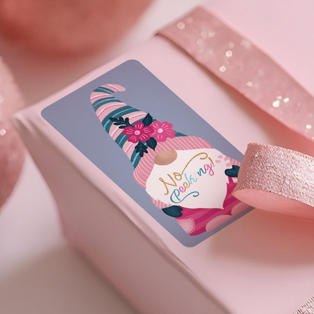 Ingen söt cute-Roligt Bright Jul Gnome-etikett Adressetikett (No Peeking Cute Fun Bright Christmas Gnome Label)