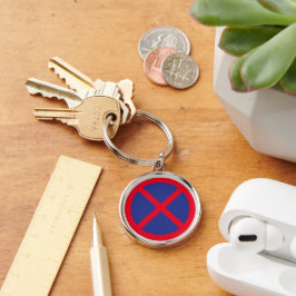 Ingen stoppning eller stående | Premium Keychain Rund Silverfärgad Nyckelring