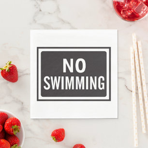 Ingen Swimming-skylt, svart och vit varning Pappersservett