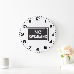 Ingen Swimming-skylt, svart och vit varning Stor Klocka