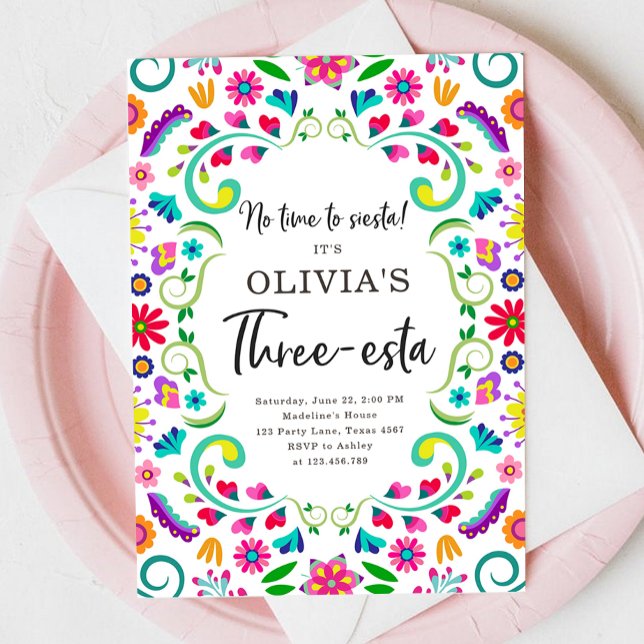 Ingen tid till siesta Tredje Fiesta Girl Birthday Inbjudningar (Skapare uppladdad)