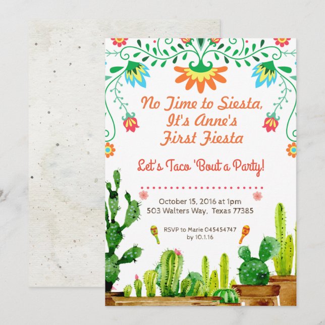 Ingen Time till Siestafödelsedaginbjudan Inbjudningar (Fram/baksida)