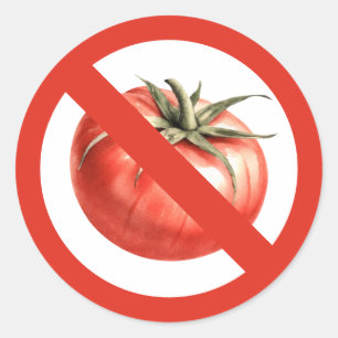 Ingen tomatförbud eller tomatallergiskylt runt klistermärke