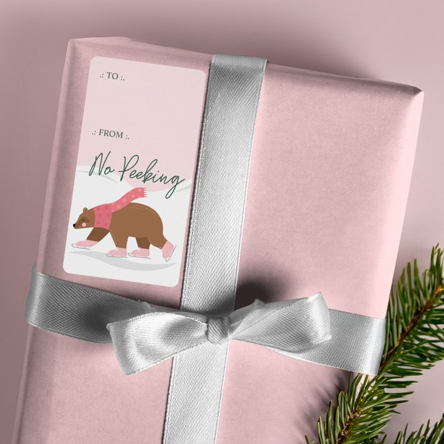 Ingen trädsskida utan spisar isskal från fraktsedel (No Peeking Woodland Bear Ice Skating To From Label)