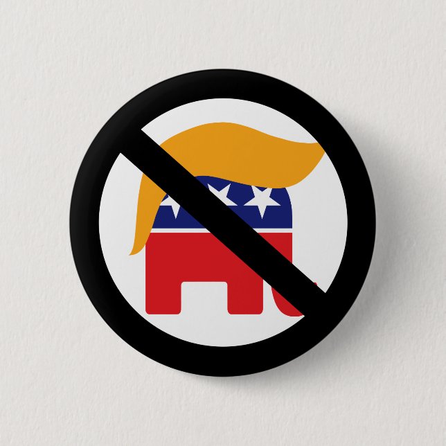 Ingen Trump Anti GOP Republikansk Elefant Hår Knapp (Framsida)