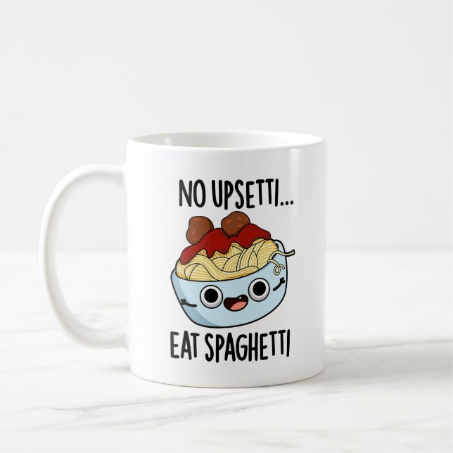 Ingen Upsetti Eat Spaghetti Funny Food Pun Kaffemugg (Vänster)