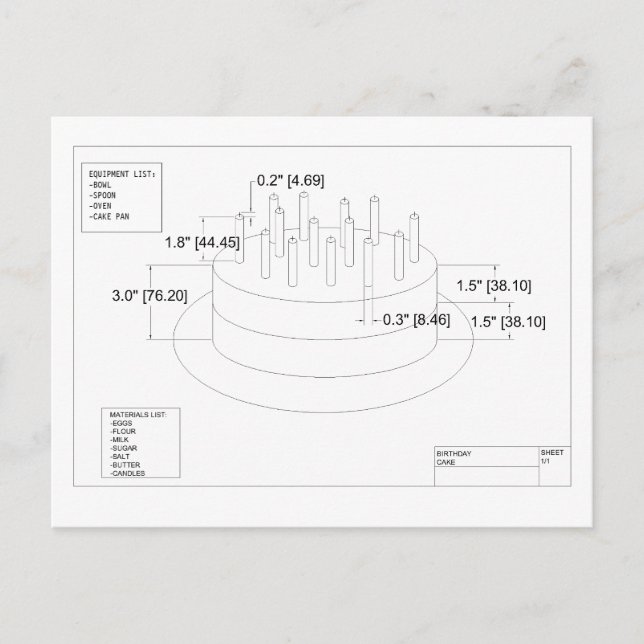 Ingenjör Birthday Cake Plan Vykort (Framsida)