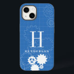 Ingenjör Blueprint Stil Anpassningsbar Monogram |<br><div class="desc">Ett anpassat namn och en monokulärtypsfodral som är skräddarsytt för ingenjör eller för professioneller som arbetar med flytta.</div>