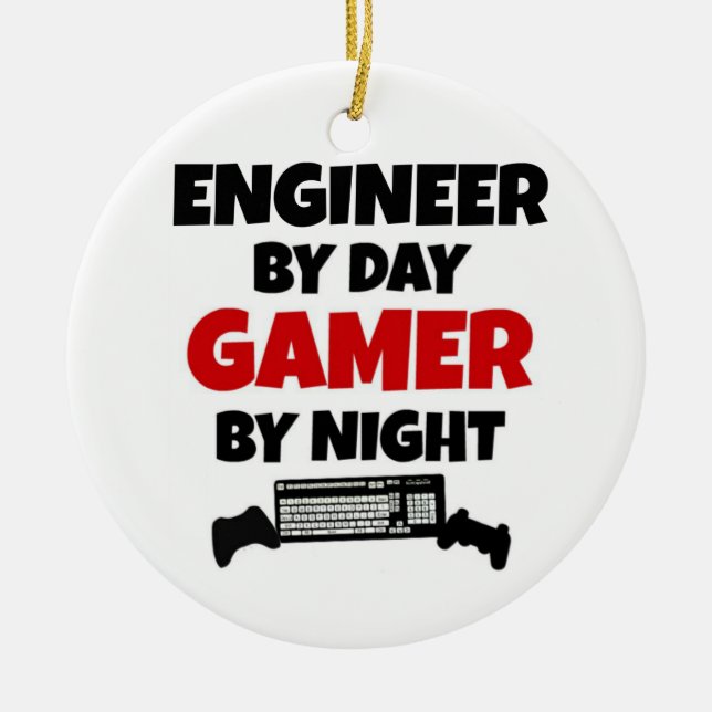 Ingenjör by Day Gamer by Night Julgransprydnad Keramik (Framsidan)