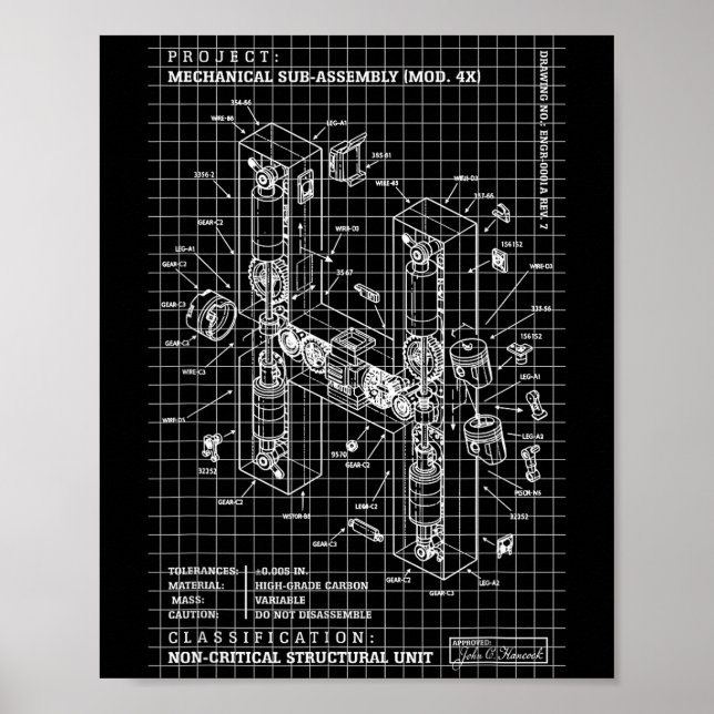Ingenjör Engineering Monogram Initial Catal Boksta Poster (Framsidan)
