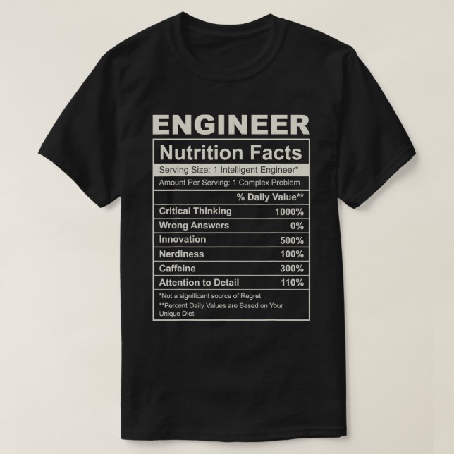 Ingenjör för manar Funny Engineering Nutrition Fac T Shirt (Design framsida)