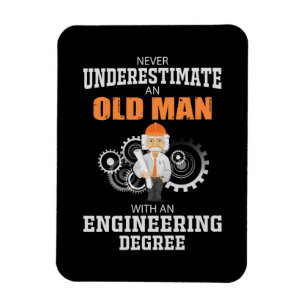 Ingenjör gammal man med ingenjörsexamen magnet
