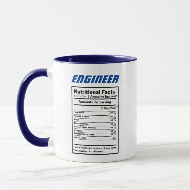 Ingenjör Nutritional Facts skämtar Puns Funny Coff Mugg (Vänster)
