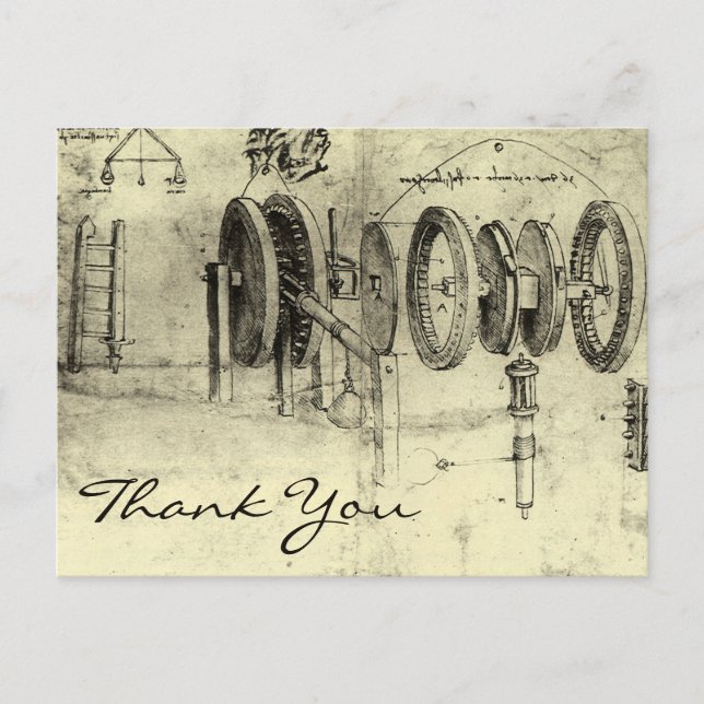 Ingenjörsketch i Hjul av Leonardo da Vinci Vykort (Framsida)